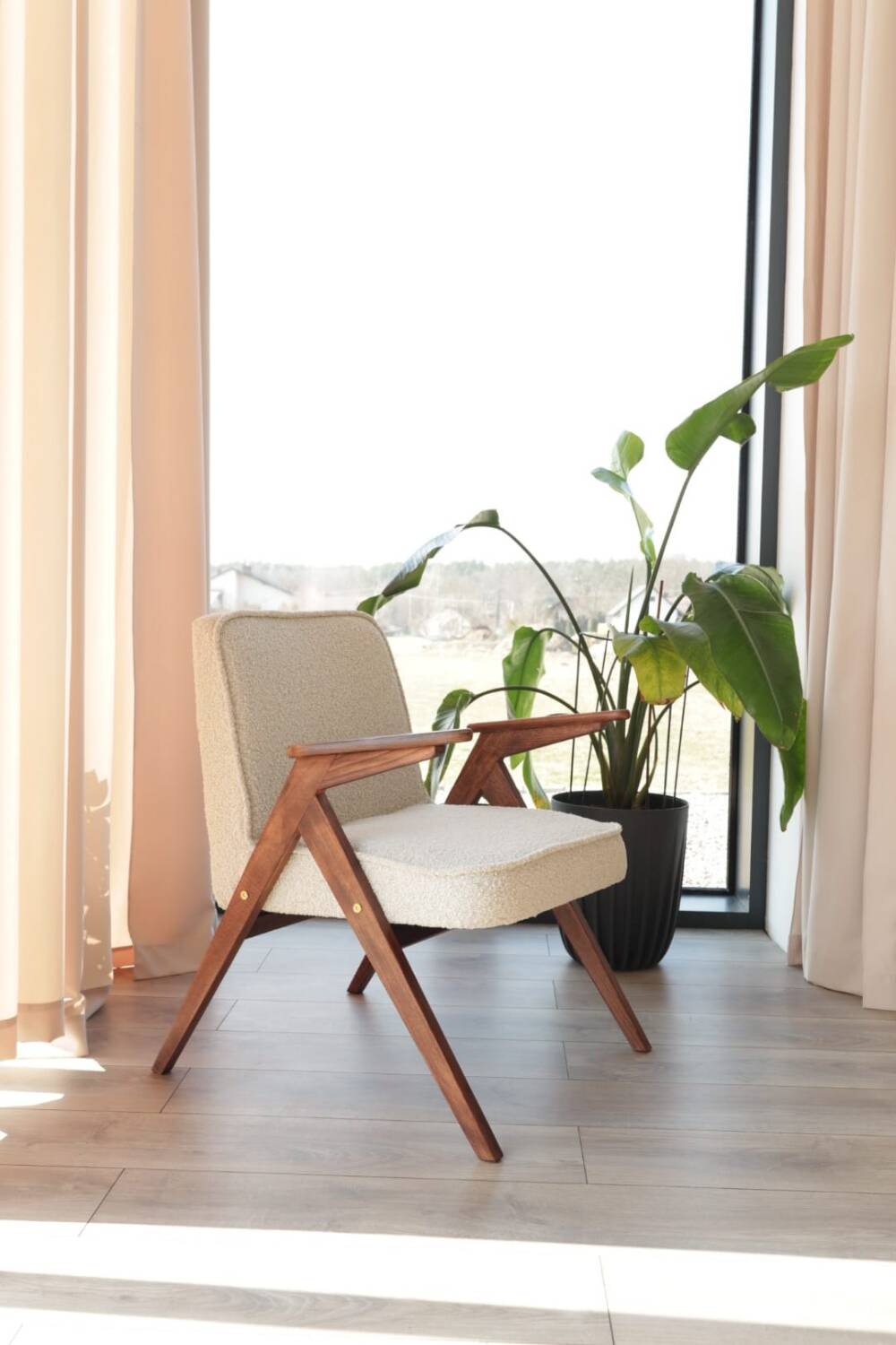 Vintage Lounge Chair Grey White Bouclè, Scandinavian Design