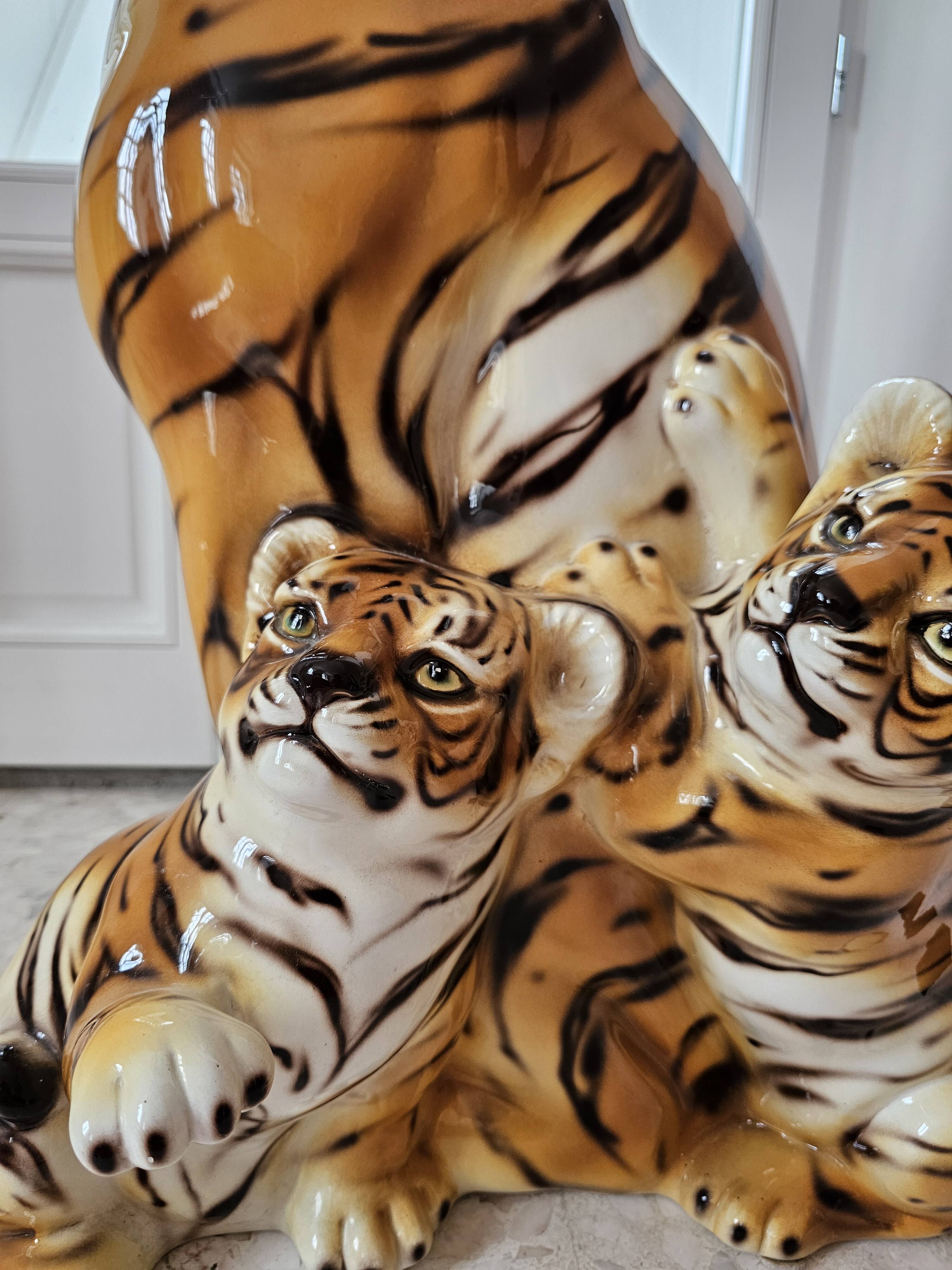 Ceramic sculpture tiger Modern Art Capodimonte