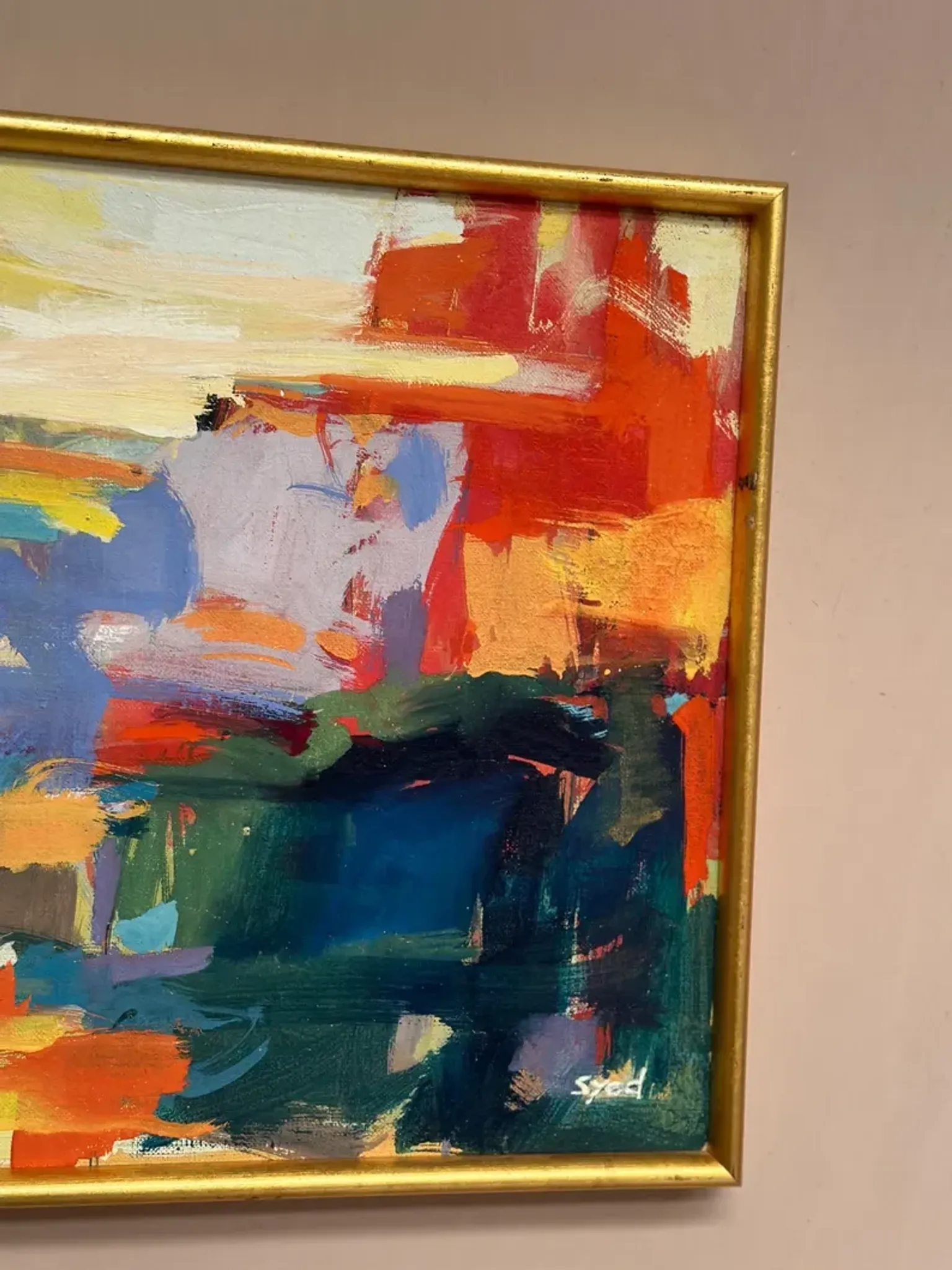Original Oil on Canvas – “Abstract” by Ubaid Syed – Signed – Vintage & Framed – 53 × 43 cm (20.9" × 16.9")
