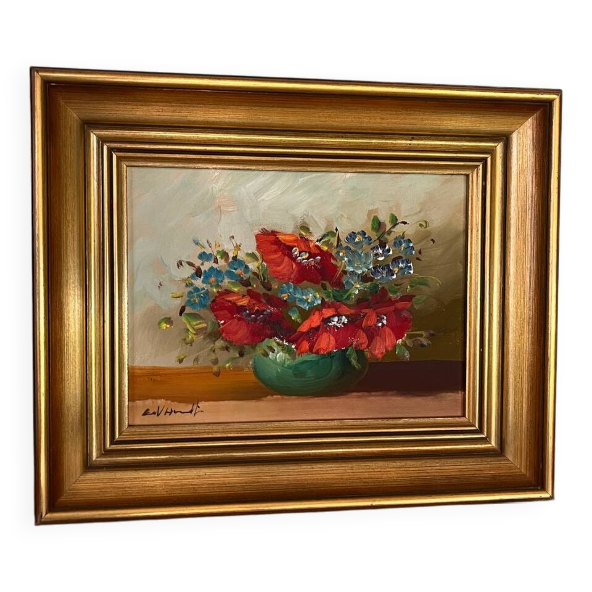 Oil on canvas - bouquets in red tones