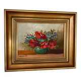 Oil on canvas - bouquets in red tones