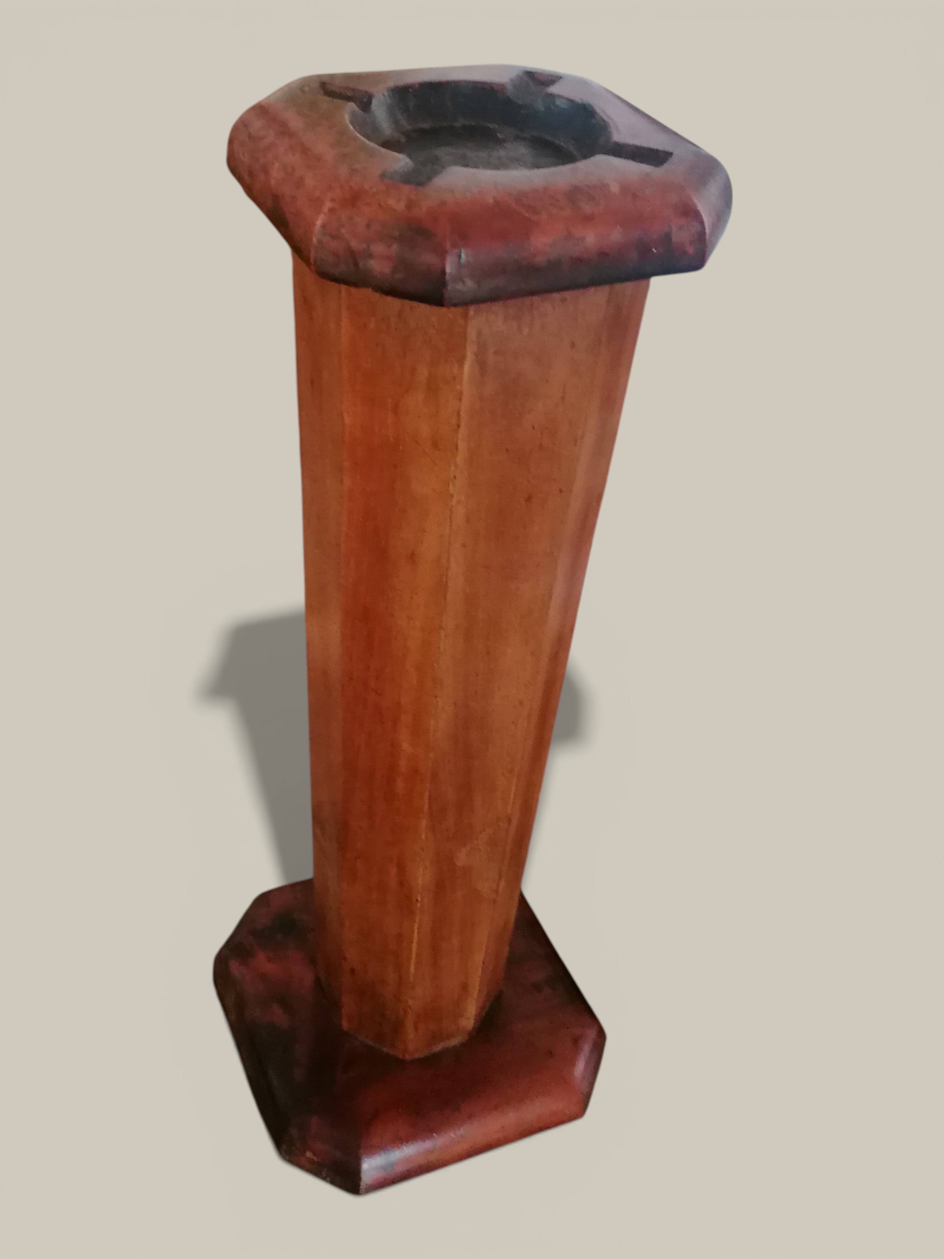 Art Deco floor ashtray in elm and rosewood.