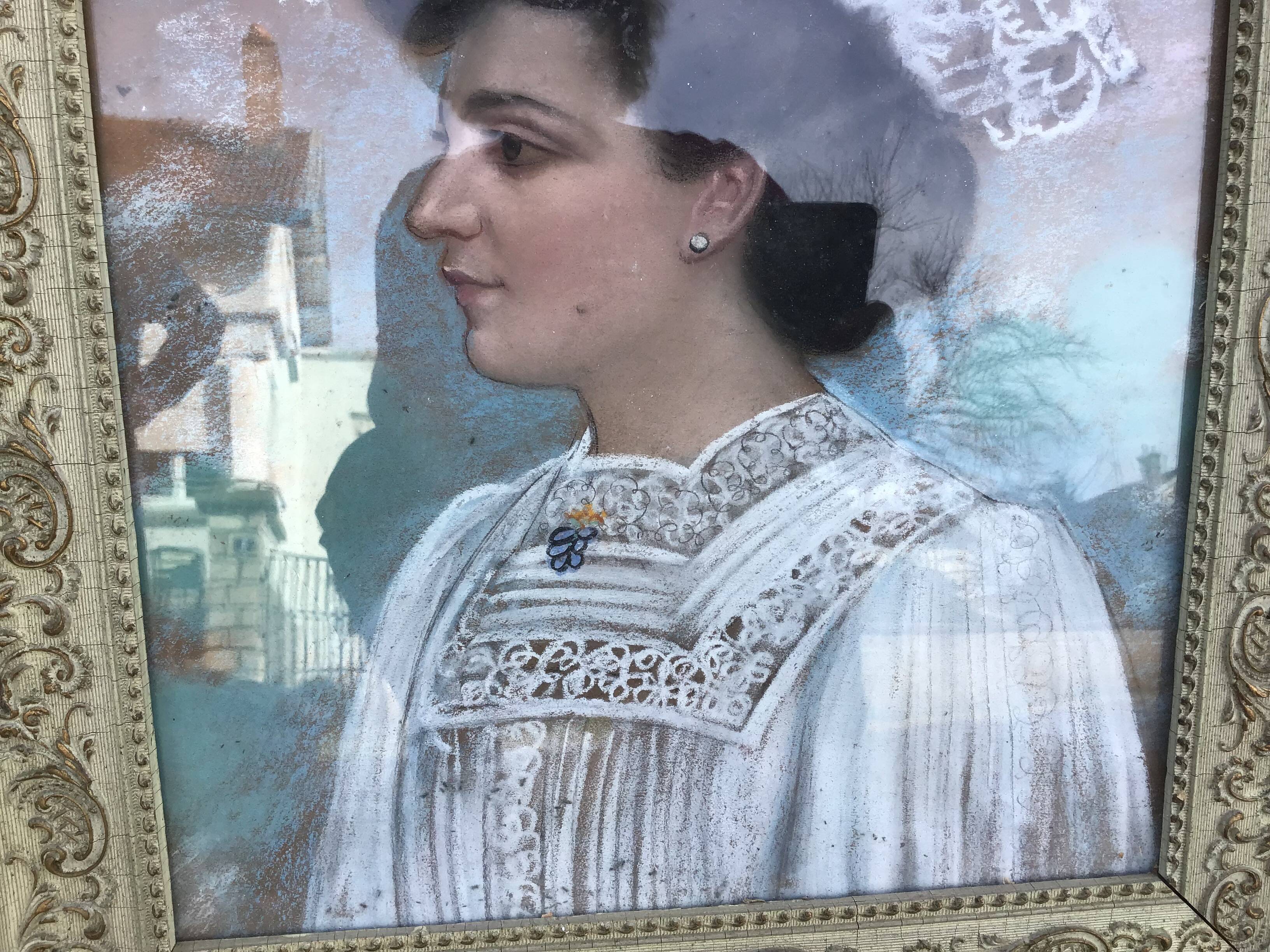 Pastel portrait young woman 19th