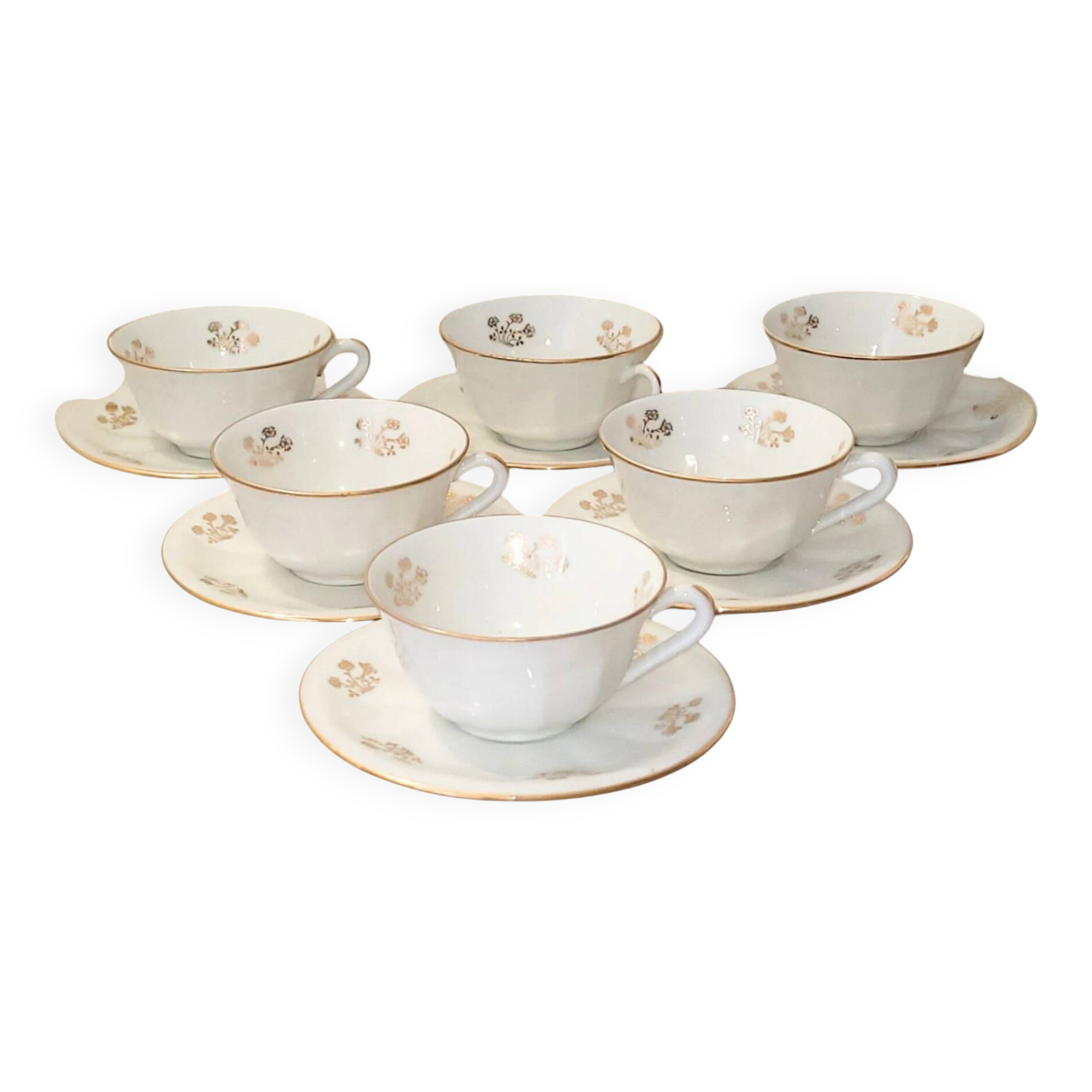 6 vintage white and gold porcelain teacups – 50s style – paste