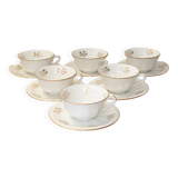 6 vintage white and gold porcelain teacups – 50s style – paste