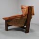 Vintage tripod lounge chair in leather, rattan and oak, Netherlands