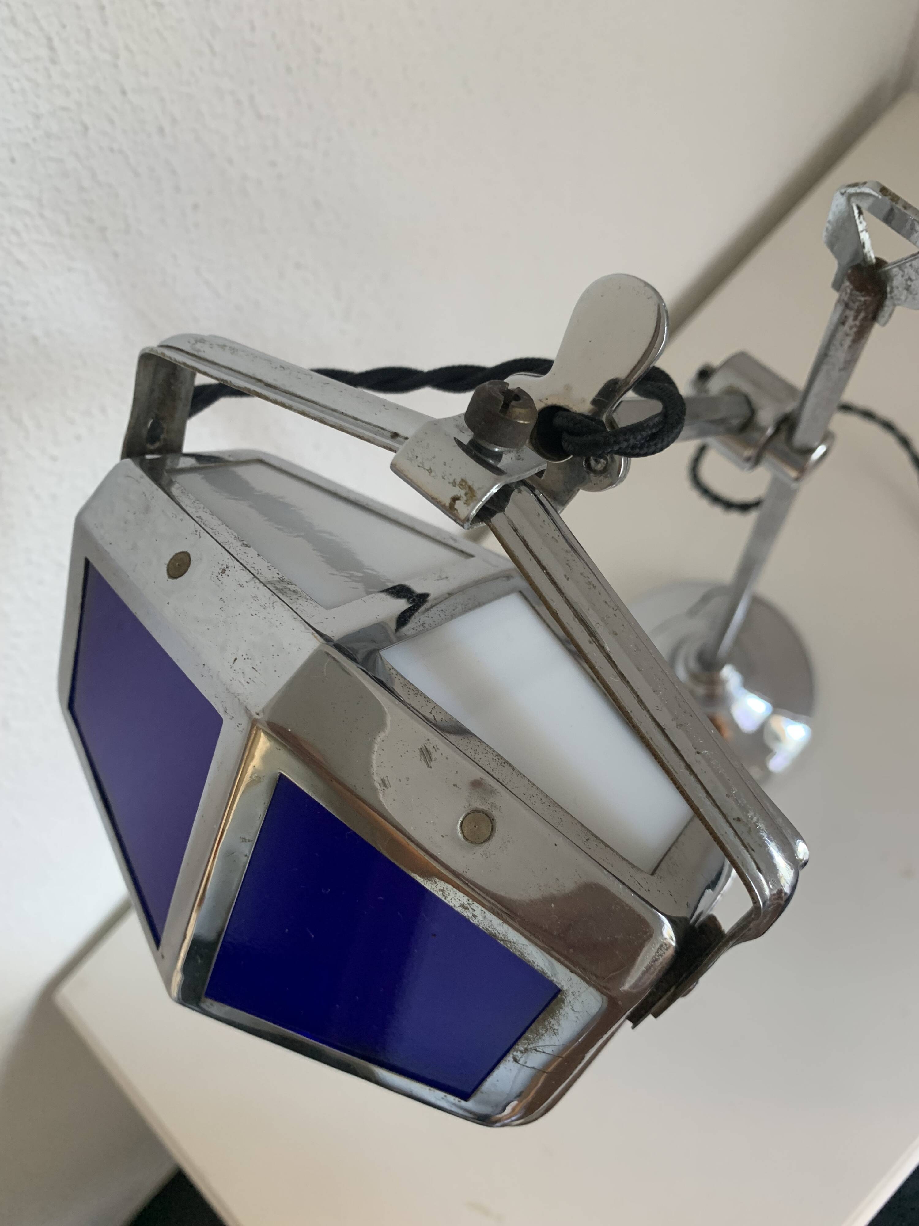 Pirouett vintage 1930 Art Deco blue chrome lamp - 50 cm
