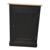 Small black workshop cabinet with raw top and one door