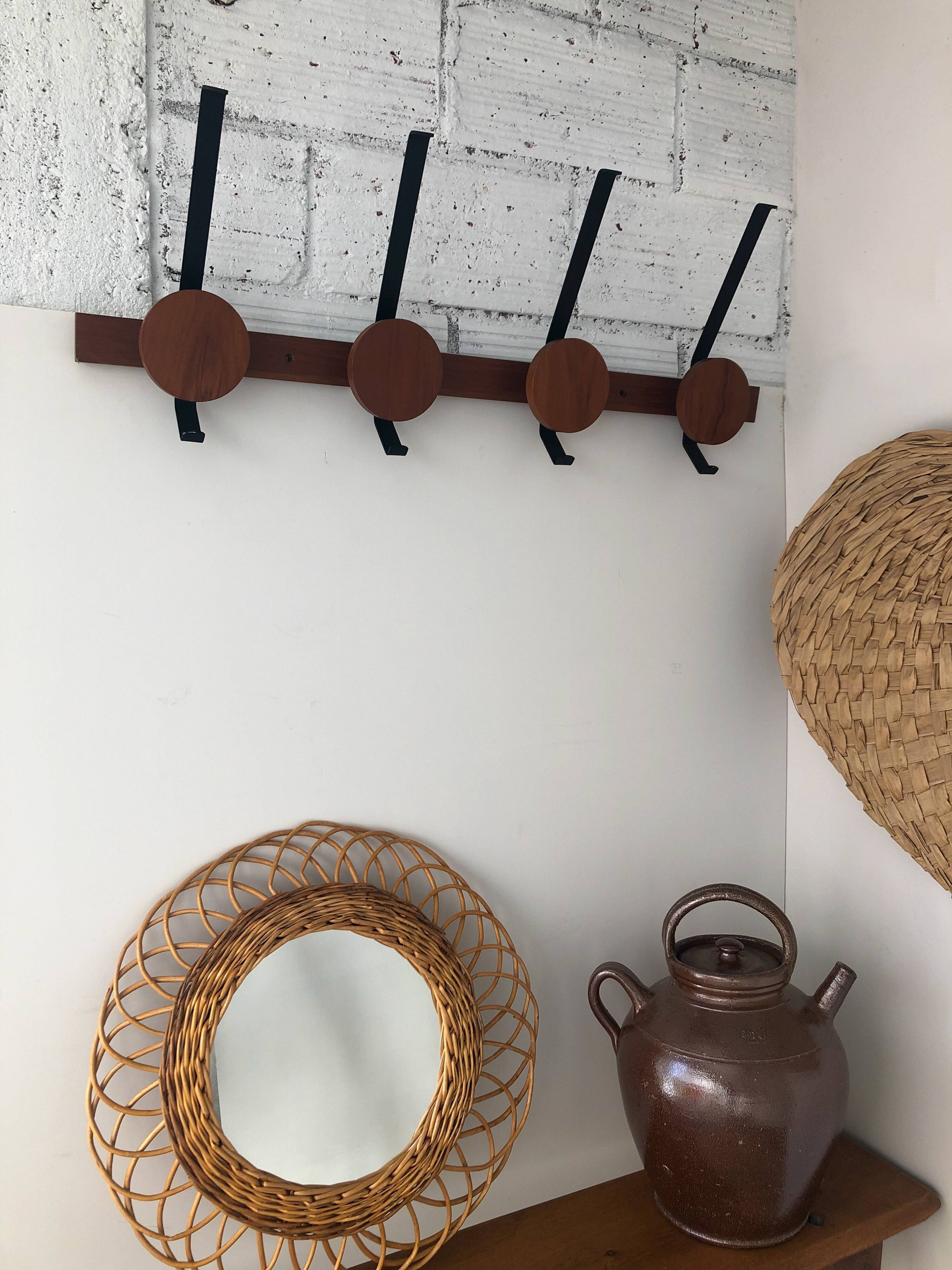 Teak and metal hooks