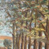 Peinture ancienne paysage breton cadre bois