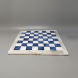 1970s elegant blue and white chess set in volterra alabaster handmade. made in italy
