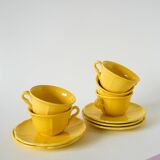Set of 5 Badonviller lemon yellow cups and saucers, 1960