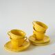 Set of 5 Badonviller lemon yellow cups and saucers, 1960