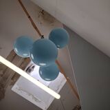 1930s Czech Art Deco Blue Opaline Glass and Chrome Four-Light Chandelier