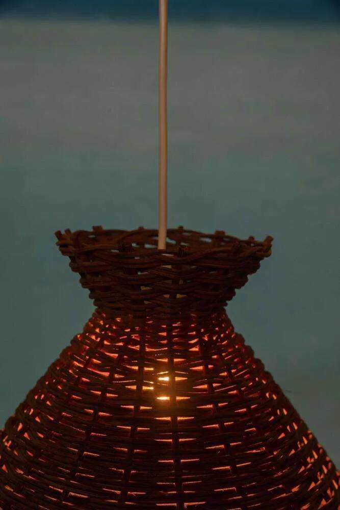 Bohemian suspension from the sixties, woven vintage lampshade.