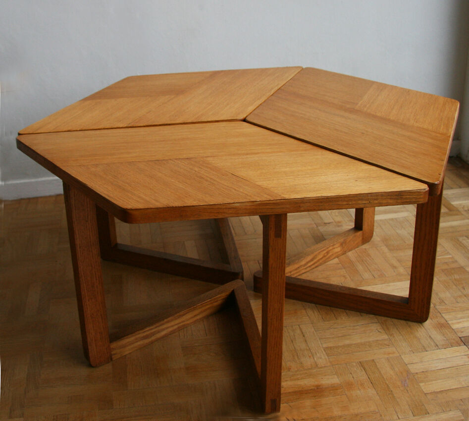 Table basse hexagonale en 3 modules 1950/60