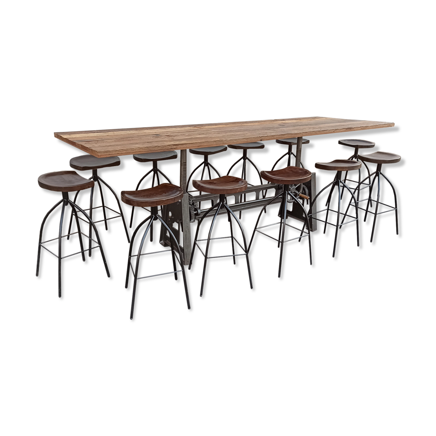 Adjustable dining table set and bar stools