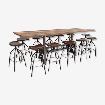 Adjustable dining table set and bar stools