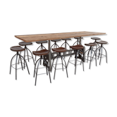 Ensemble table à manger réglable en hauteur et tabourets de bar