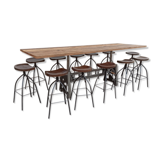 Adjustable dining table set and bar stools