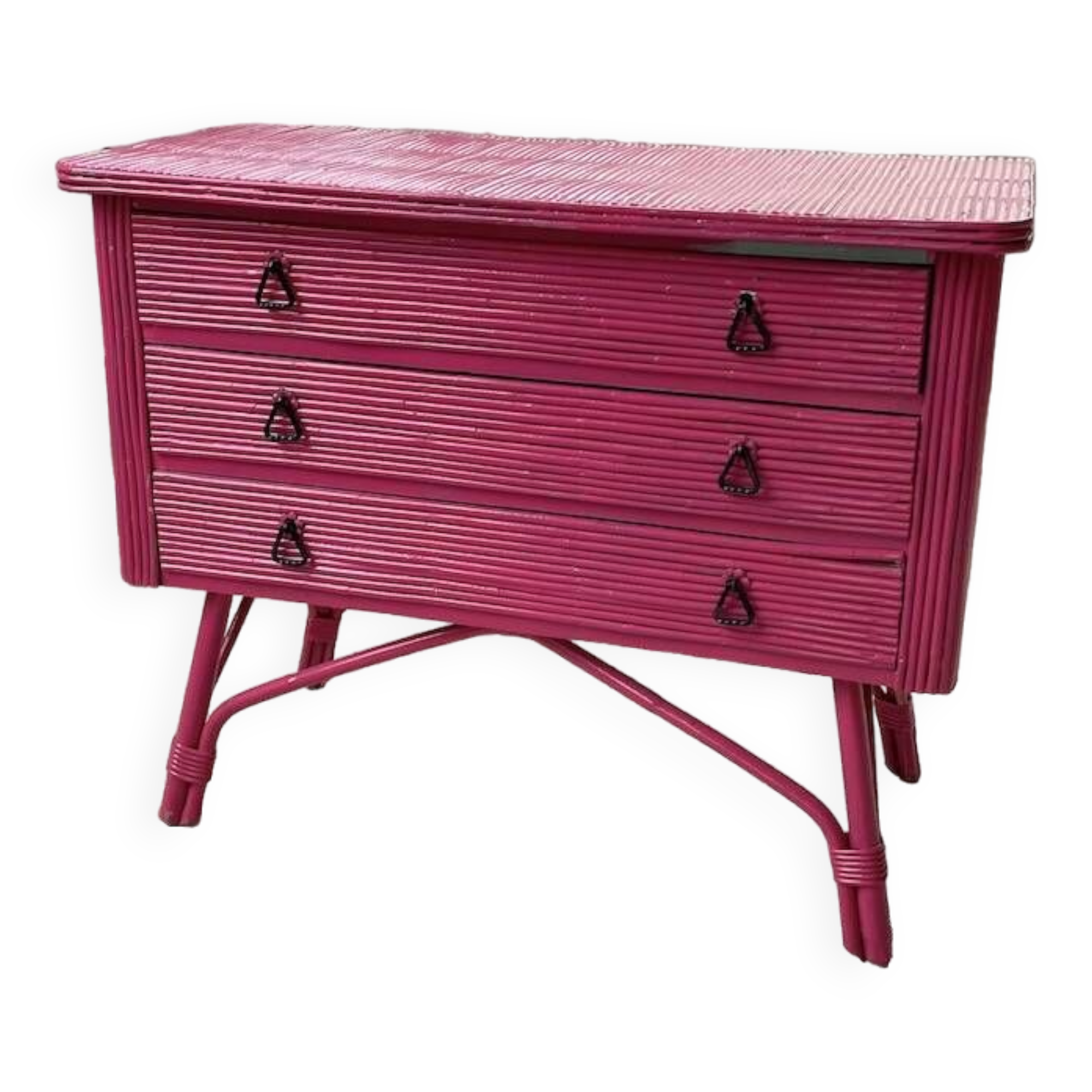 Vintage pink rattan chest of drawers