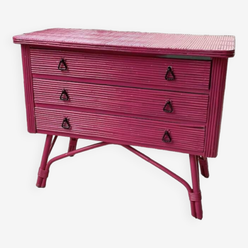 Vintage pink rattan chest of drawers
