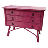 Vintage pink rattan chest of drawers