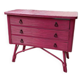 Vintage pink rattan chest of drawers