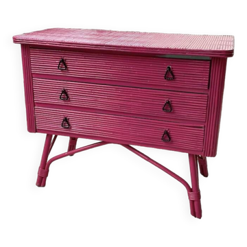 Vintage pink rattan chest of drawers