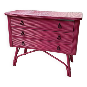 Vintage pink rattan chest of drawers