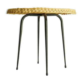 Small table in vintage rattan years 60 black metal base