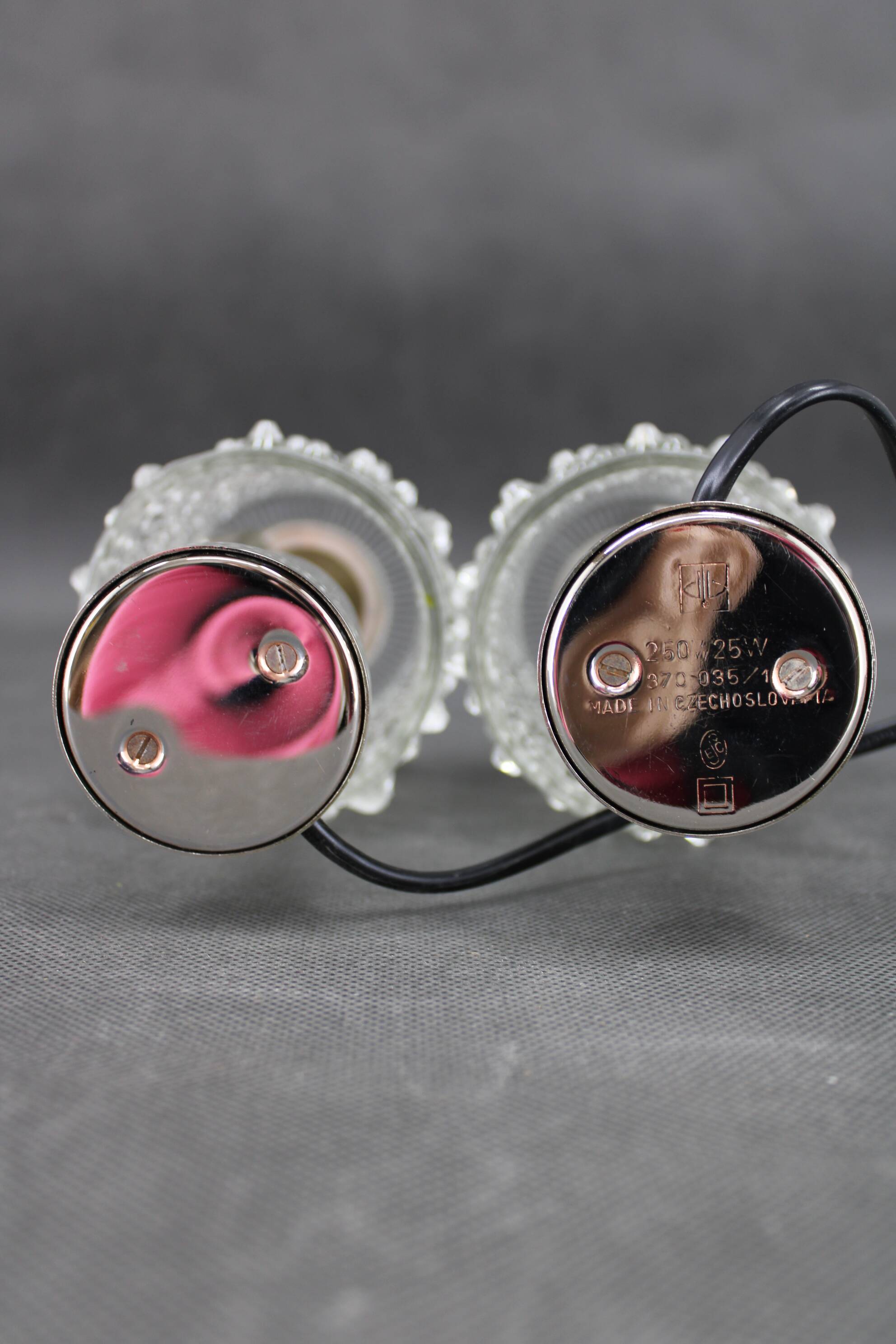 1970s Pair of Glass Table Lamps by Kamenicky Senov, Czechoslovakia-