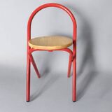 Vintage folding chair in red painted metal and wood