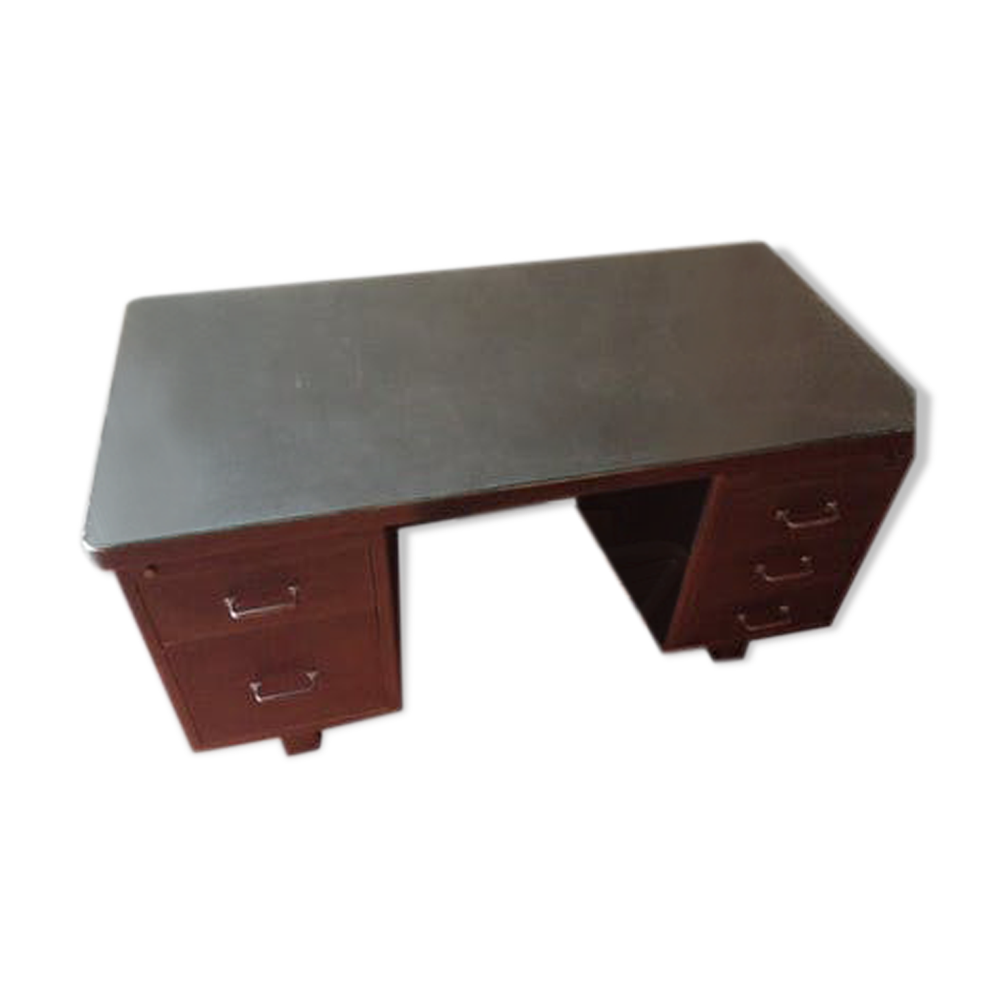 Industrial metal and glass top desk