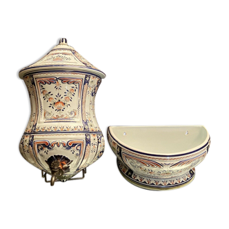 Wall fountain in earthenware with Rouen decoration