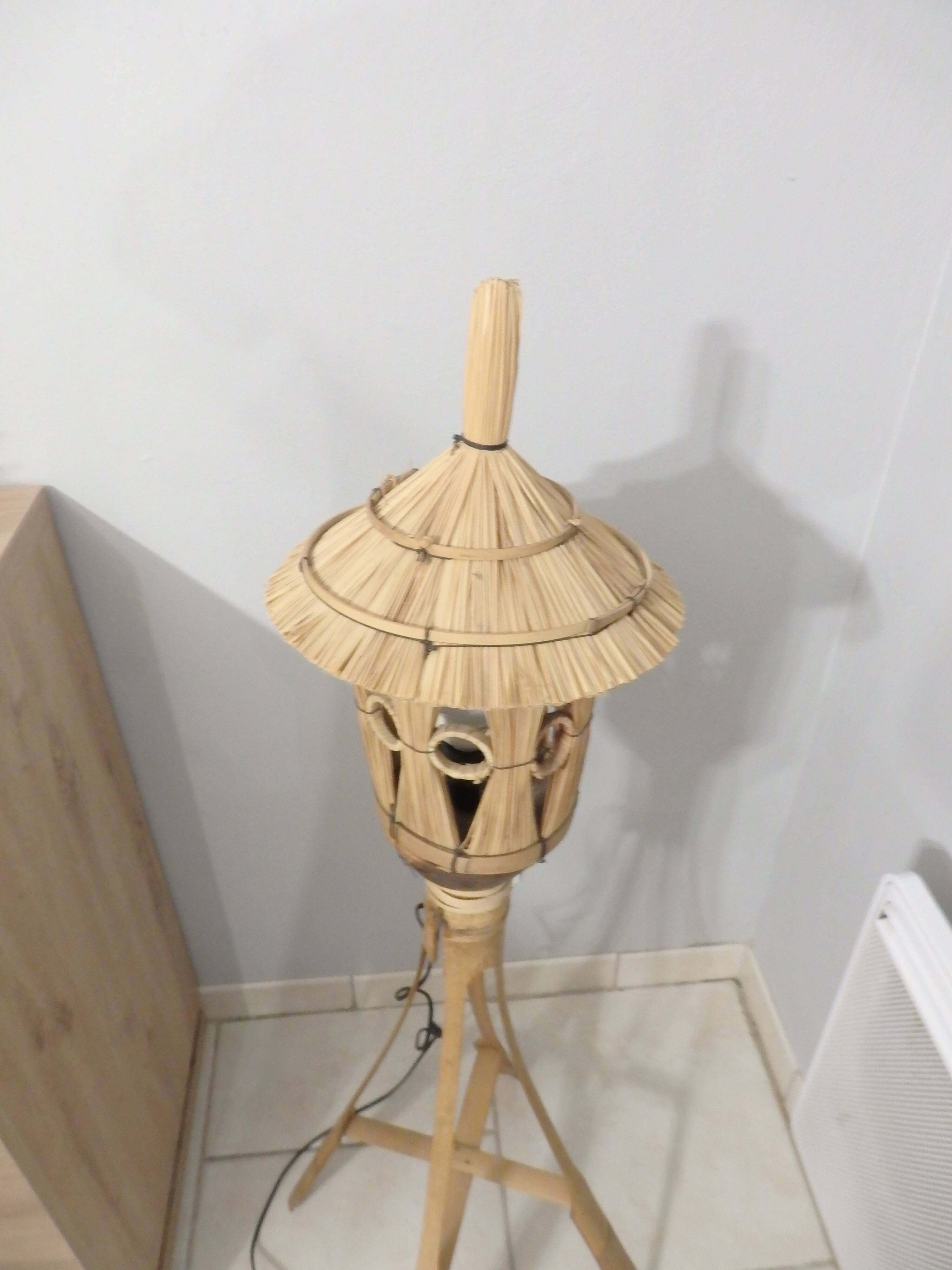 Floor lamp in rattan and vintage bamboo