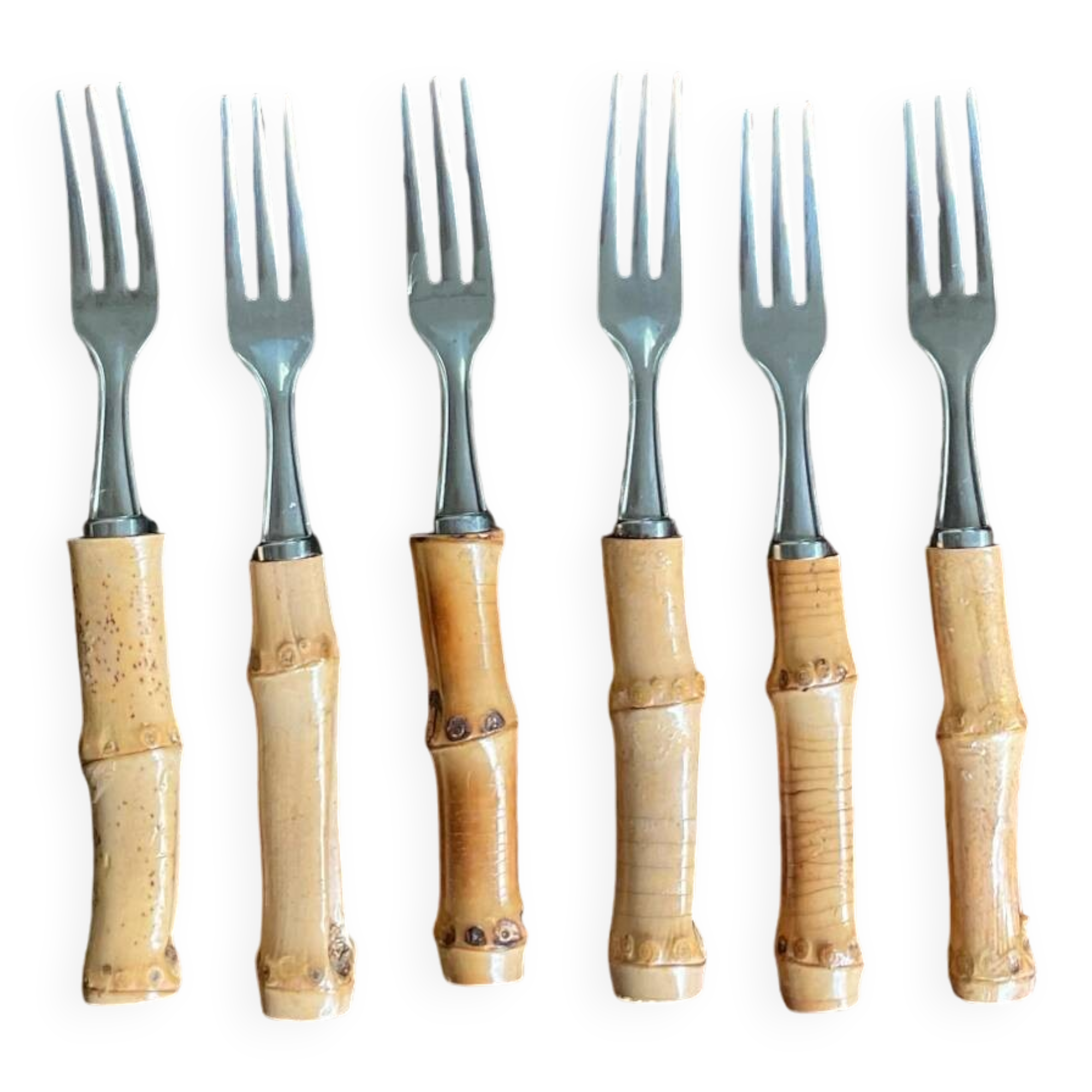 6 small vintage bamboo forks