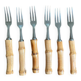 6 small vintage bamboo forks