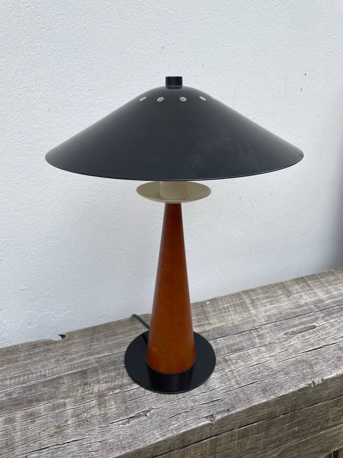 1980s metal and wood lamp