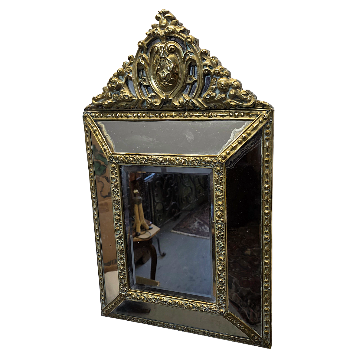 Richly Decorated French Cushion Mirror From The early 19th Century