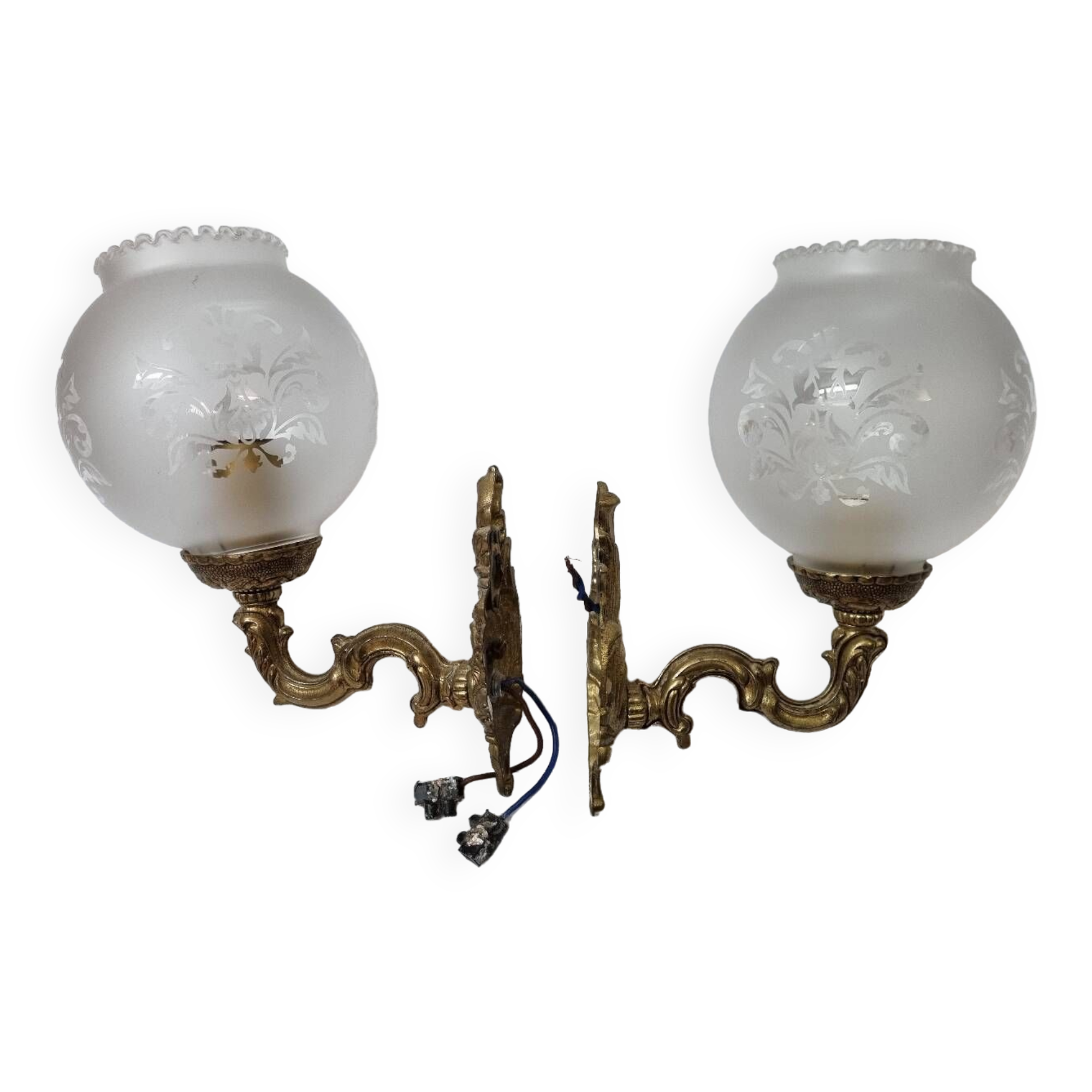 Gilt brass and engraved glass wall lights, 1970