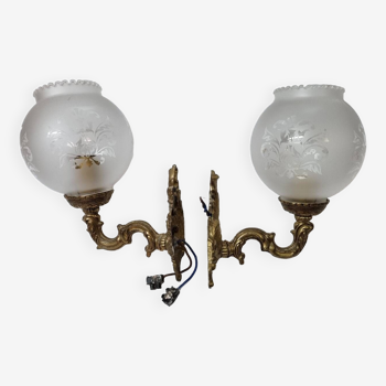 Gilt brass and engraved glass wall lights, 1970