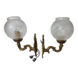 Gilt brass and engraved glass wall lights, 1970