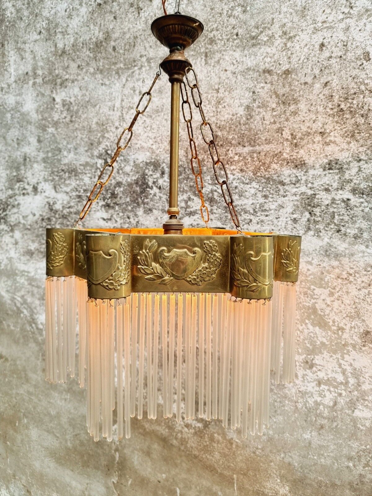 Hanging lamp Art Deco copper with glass beads