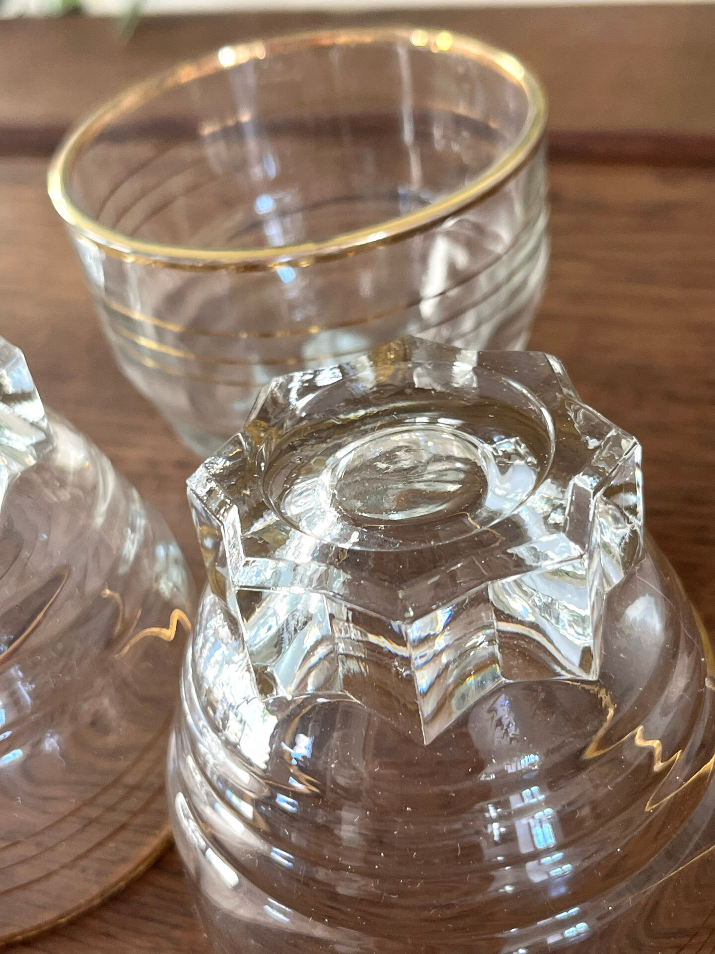 Verres en verre vintage avec bord doré, ensemble de 6