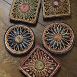 5 braided straw coasters bohemian style