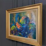 Antique Italian Fruit Still Life Oil on Canvas Painting