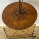 Wrought iron floor lamp with magazine holder and sisal shade, 1950s