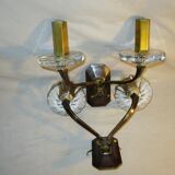 Paire d'appliques doubles Art Déco en bronze et cristal