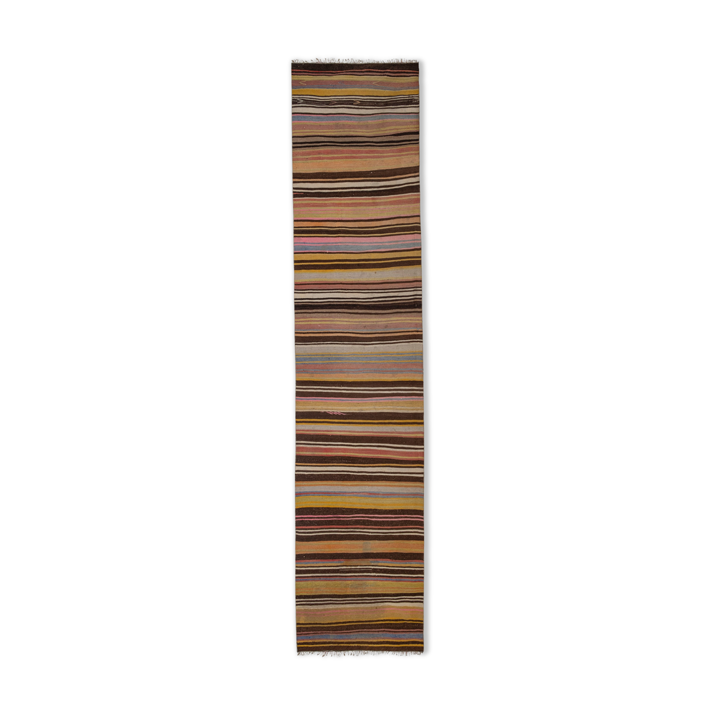 Striped Colorful Vintage Kilim Runner Rug 80 x 363 cm
